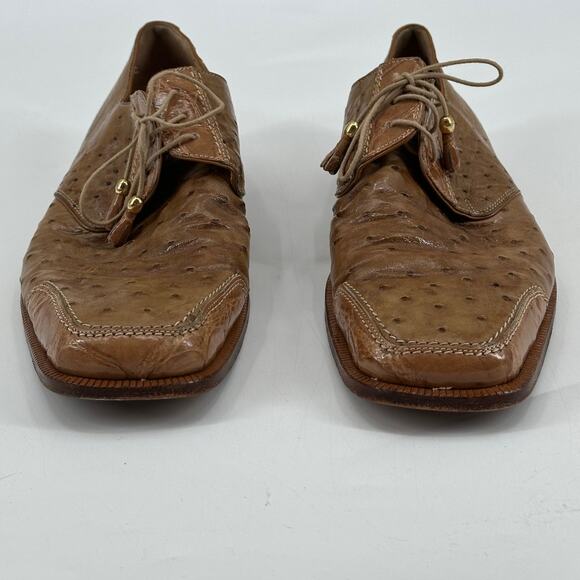 Fennix Dress Shoes Mens 11.5 Tan Ostrich Textured Alligator Leather Luxury Italy - Picture 2 of 11